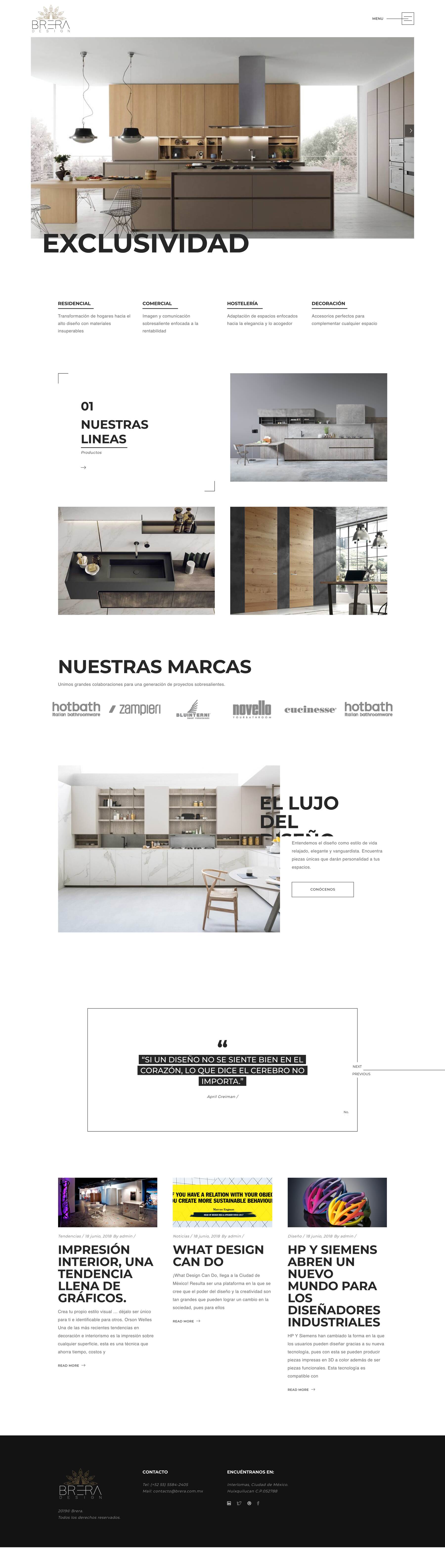 Brera Design home page, top to bottom