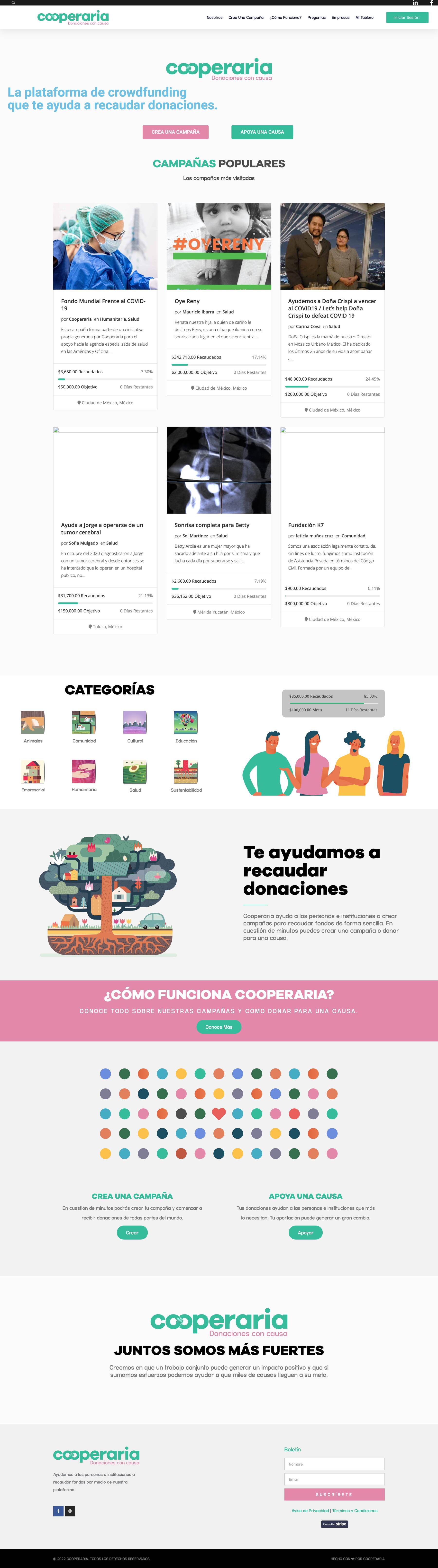 Cooperaria home page, top to bottom