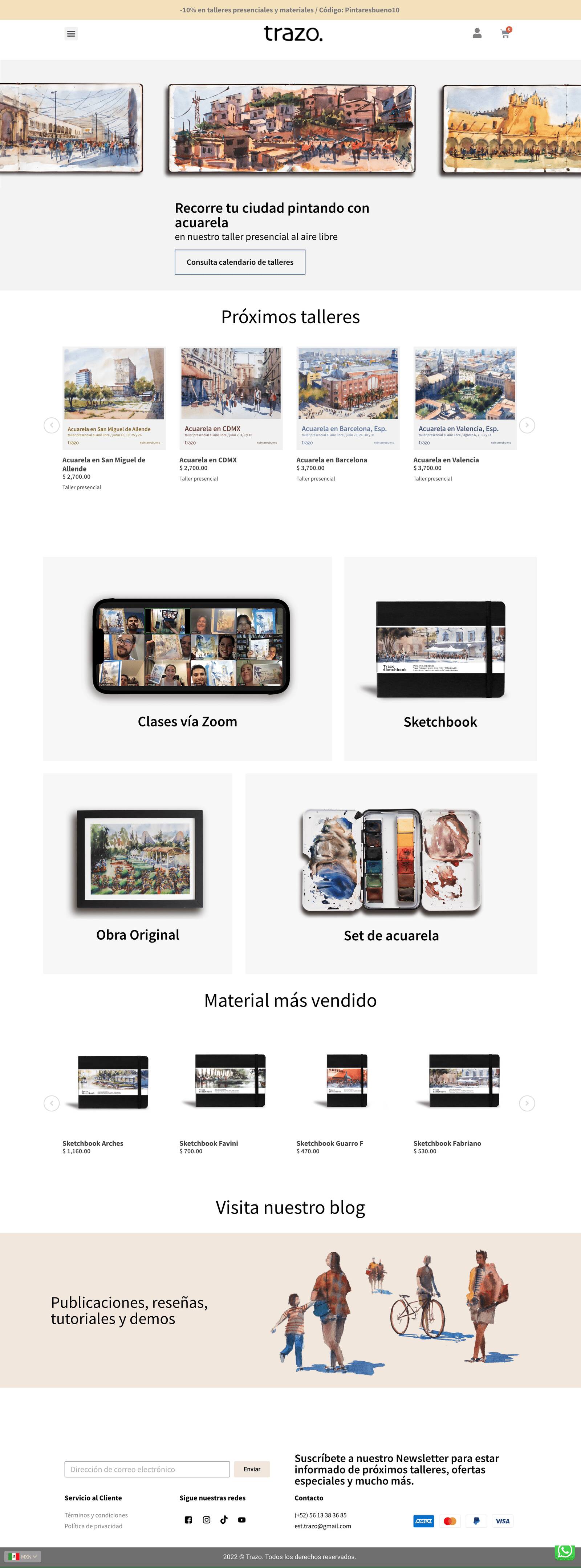 Trazo home page, top to bottom