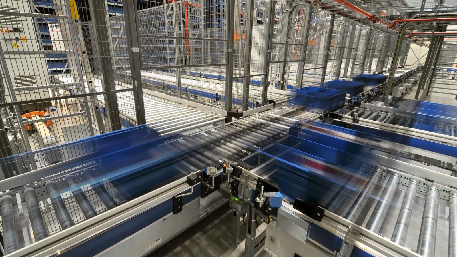 a conveyor belt in a factory